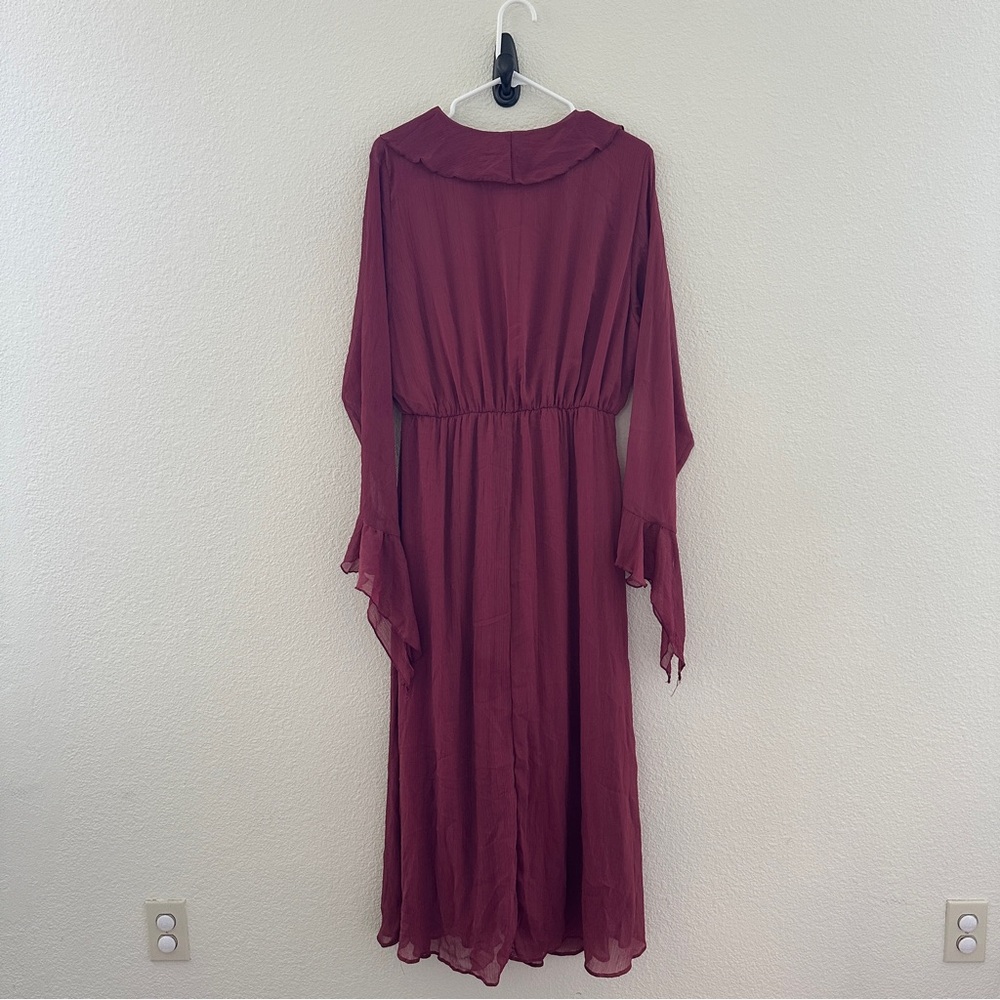ZARA Ruffle Maxi Dress | Boho Victorian Fairy Chic | Burgundy Size L - Picture 5 of 7